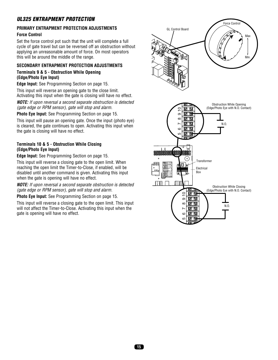 Ul325 entrapment protection | LiftMaster SL575 Heavy-Duty Commercial Slide Gate Operator User Manual | Page 15 / 40