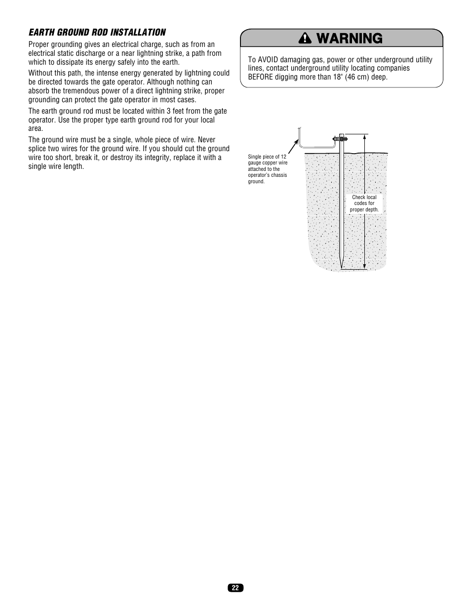 Earth ground rod installation | LiftMaster SL575 Heavy-Duty Commercial Slide Gate Operator User Manual | Page 22 / 40