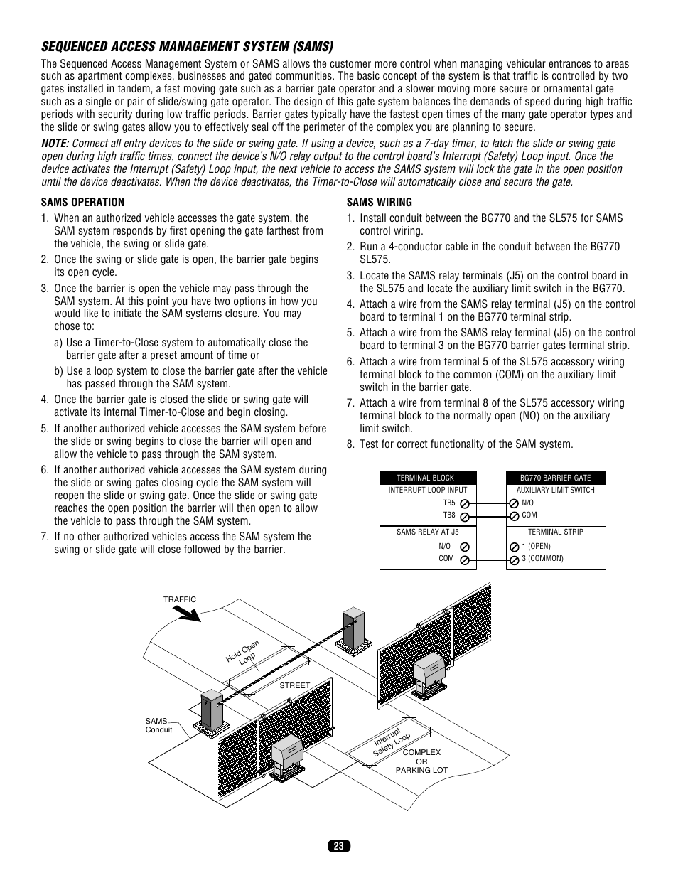 Sequenced access management system (sams) | LiftMaster SL575 Heavy-Duty Commercial Slide Gate Operator User Manual | Page 23 / 40