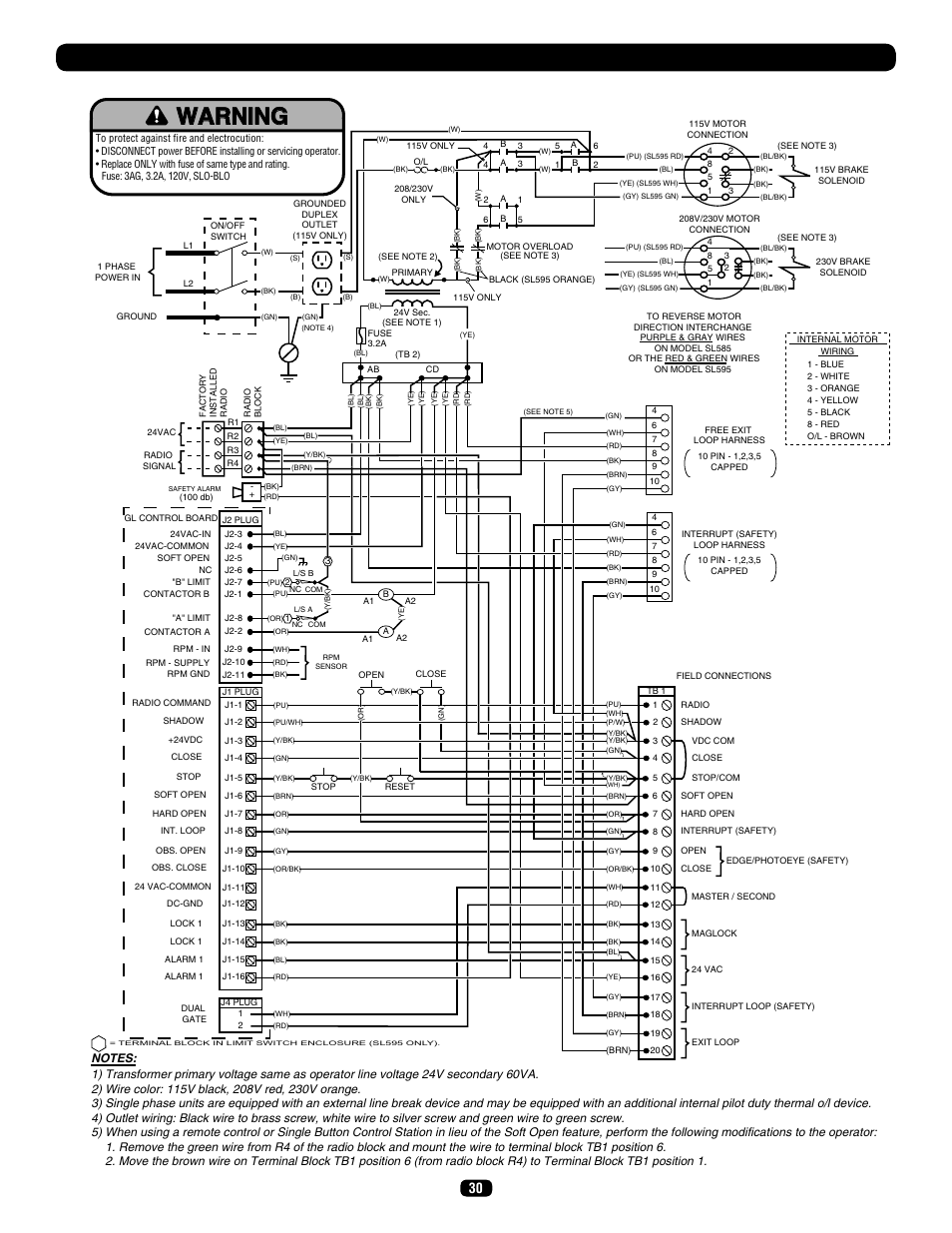 Single phase wiring diagram | LiftMaster SL575 Heavy-Duty Commercial Slide Gate Operator User Manual | Page 30 / 40