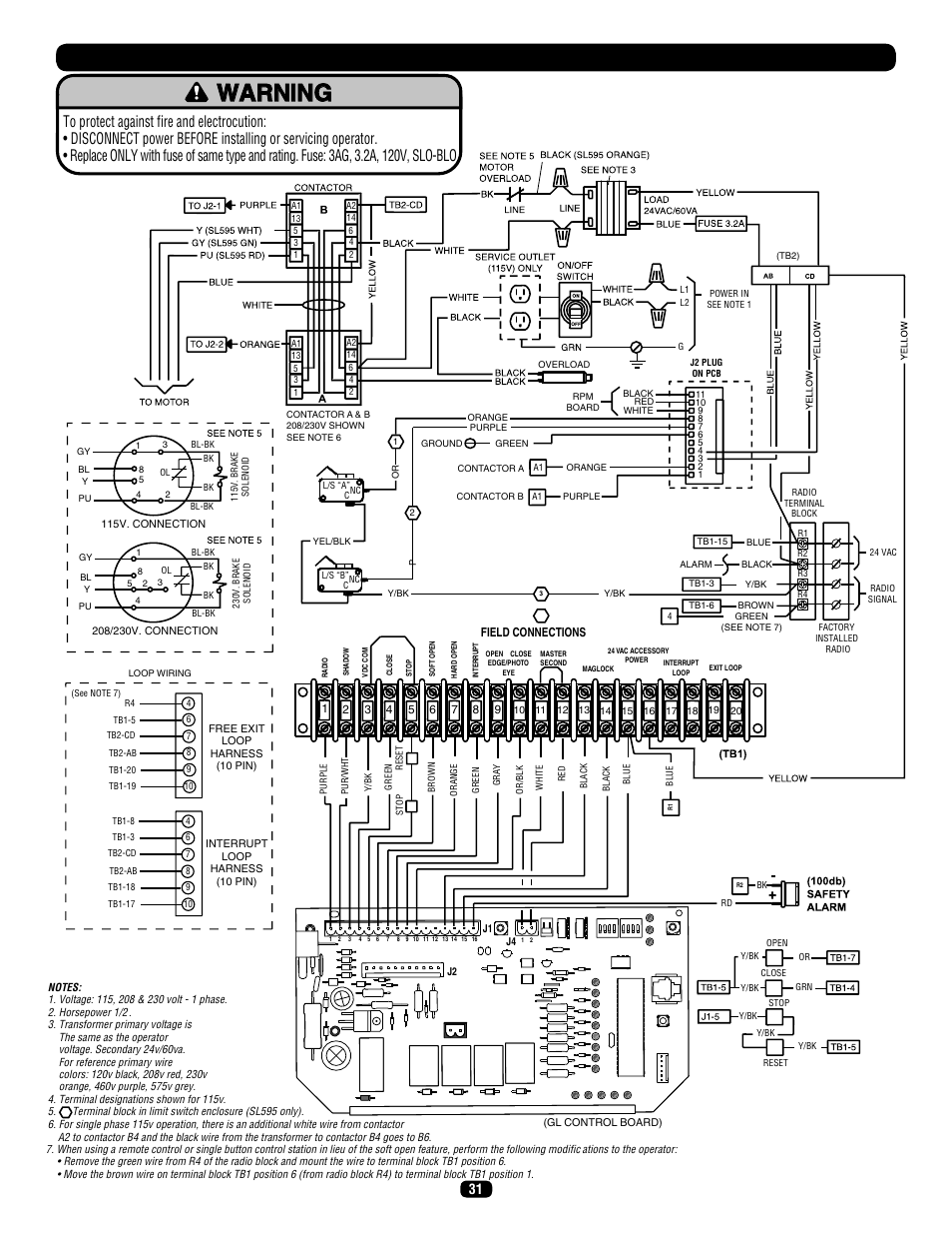 Single phase schematic | LiftMaster SL575 Heavy-Duty Commercial Slide Gate Operator User Manual | Page 31 / 40