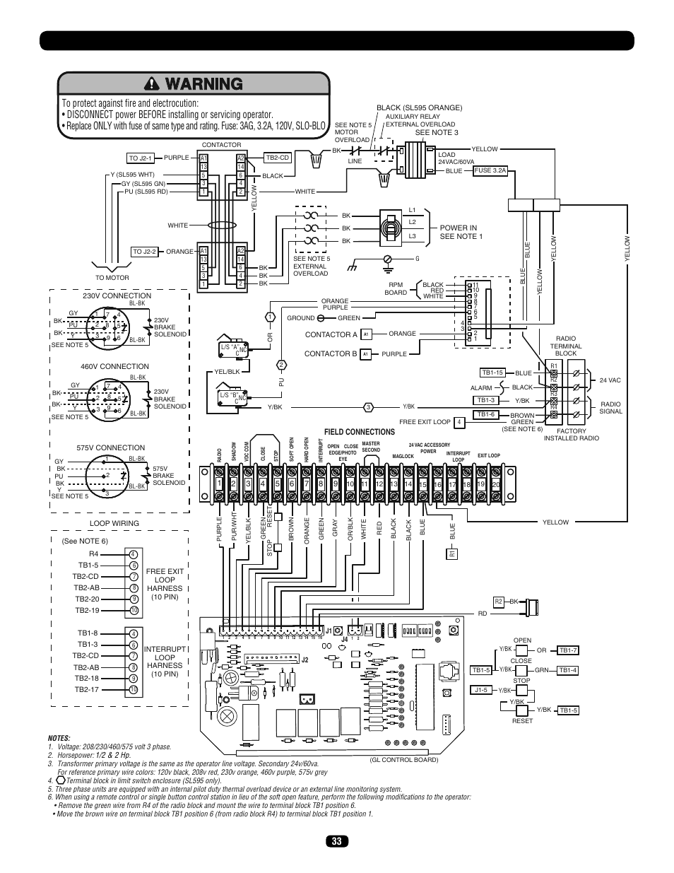 Three phase schematic | LiftMaster SL575 Heavy-Duty Commercial Slide Gate Operator User Manual | Page 33 / 40