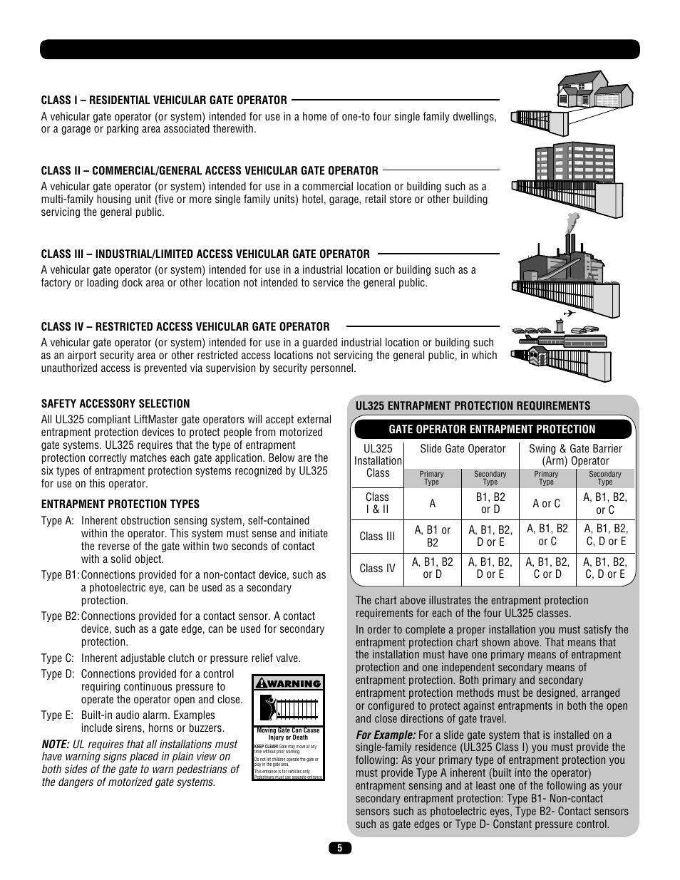 Ul325 model classifications | LiftMaster SL575 Heavy-Duty Commercial Slide Gate Operator User Manual | Page 5 / 40
