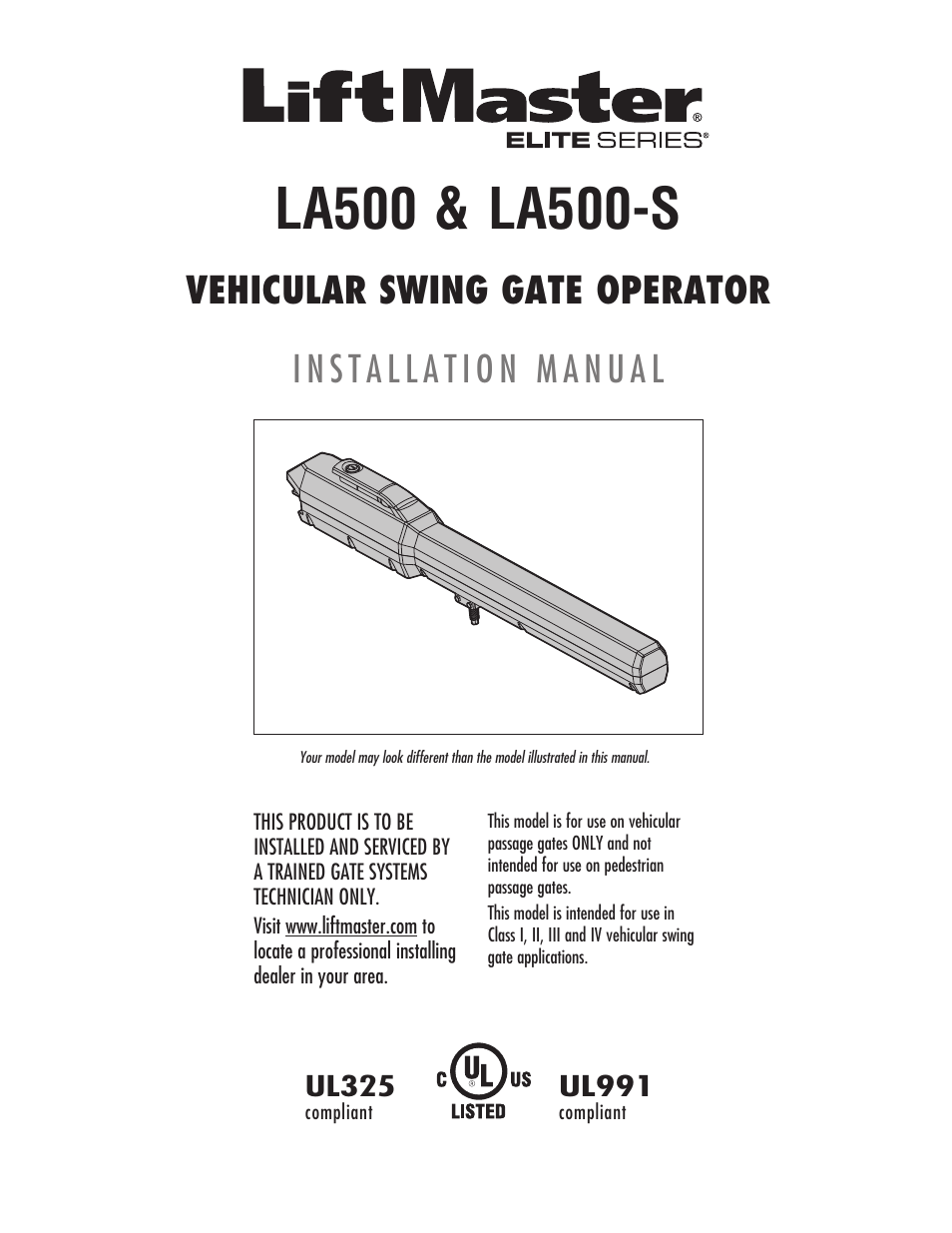LiftMaster LA500 Residential / Light Commercial Swing Gate Operator User Manual | 52 pages