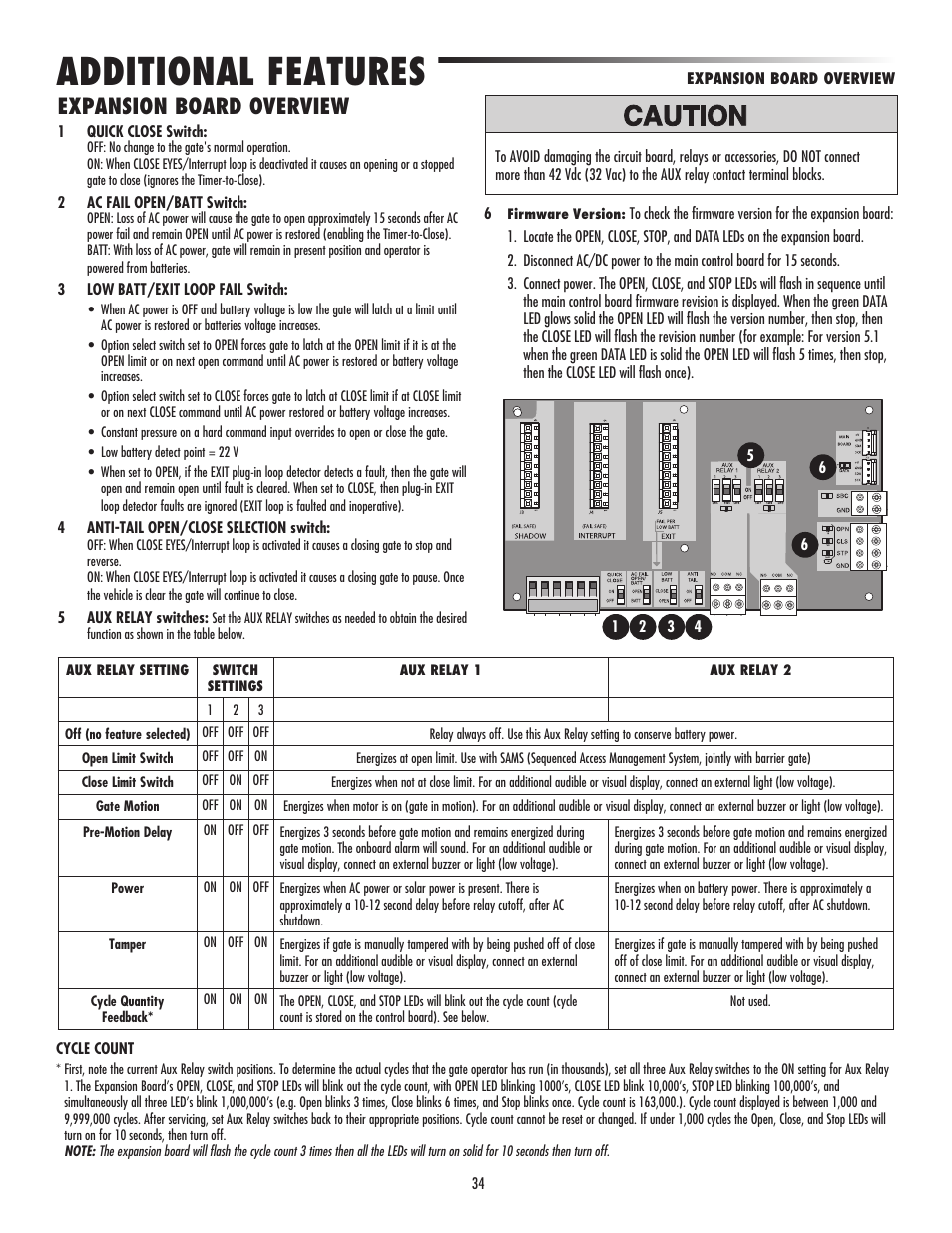 Expansion board overview, Additional features | LiftMaster LA500 Residential / Light Commercial Swing Gate Operator User Manual | Page 36 / 52