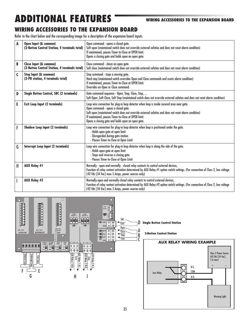 Wiring accessories to the expansion board, Additional features | LiftMaster LA500 Residential / Light Commercial Swing Gate Operator User Manual | Page 37 / 52