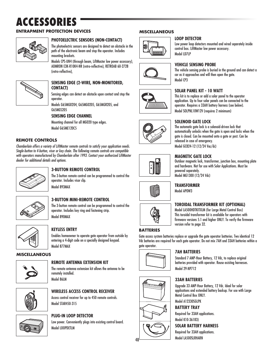 Accessories | LiftMaster LA500 Residential / Light Commercial Swing Gate Operator User Manual | Page 50 / 52