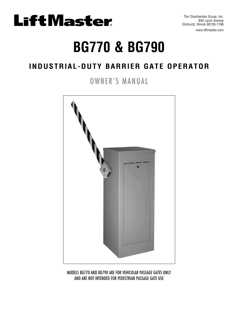LiftMaster BG770 Industrial-Duty Single Arm Barrier Gate Operator User Manual | 24 pages