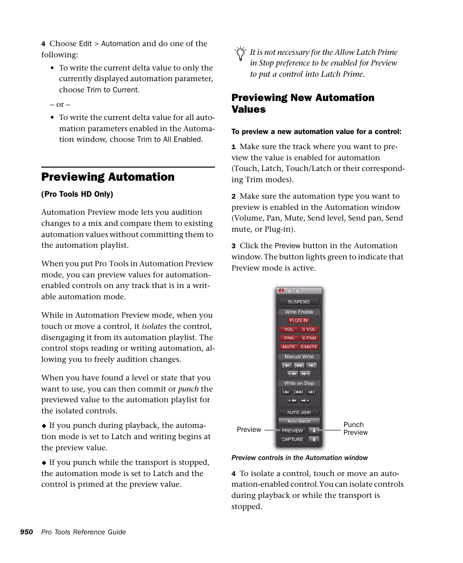 Previewing automation, Previewing new automation values | M-AUDIO Pro Tools Recording Studio User Manual | Page 968 / 1112