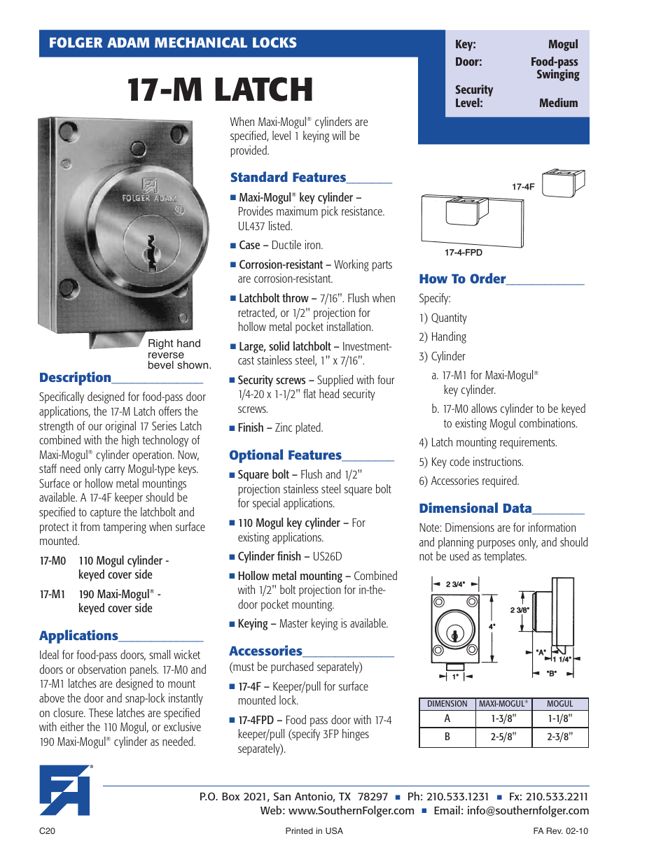 Southern Folger 17-M LATCH User Manual | 1 page