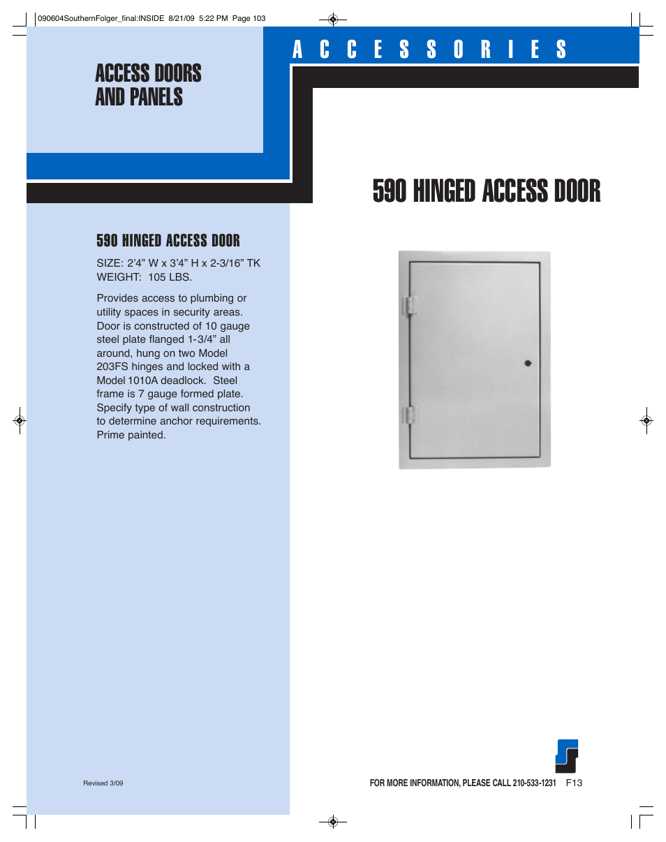 590 hinged access door | Southern Folger LOCK MOUNTINGS User Manual | Page 13 / 17