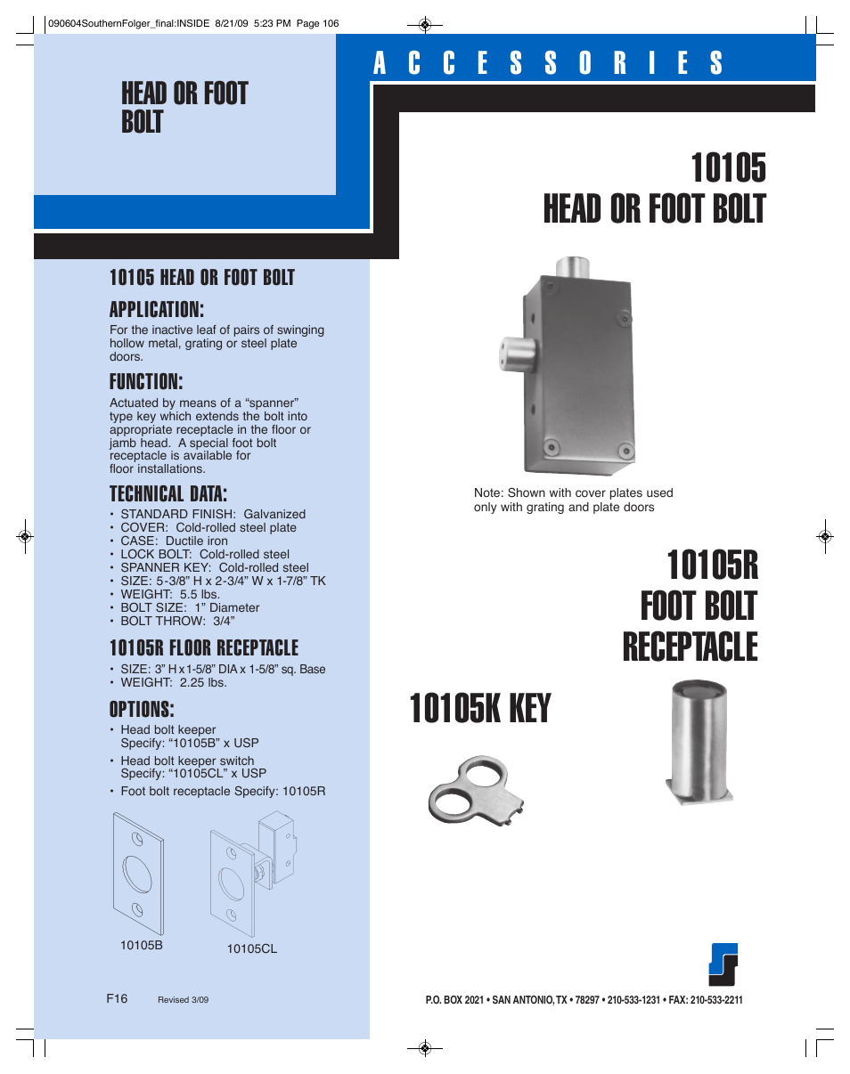 Function, Technical data, Opti0ns | Southern Folger LOCK MOUNTINGS User Manual | Page 16 / 17