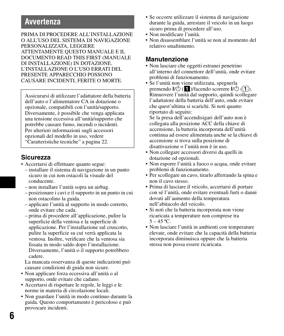 Avvertenza | Sony NV-U83 User Manual | Page 100 / 194