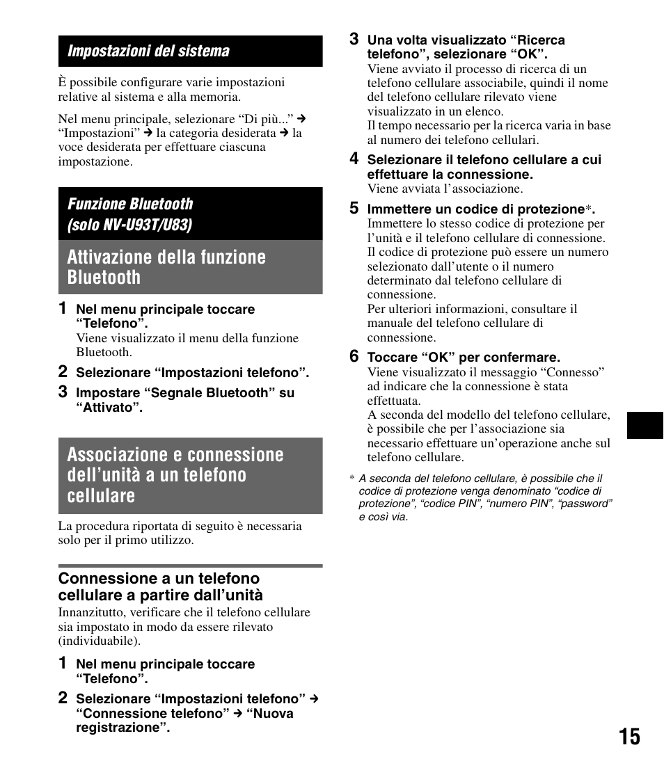 Impostazioni del sistema, Funzione bluetooth (solo nv-u93t/u83), Attivazione della funzione bluetooth | Sony NV-U83 User Manual | Page 109 / 194