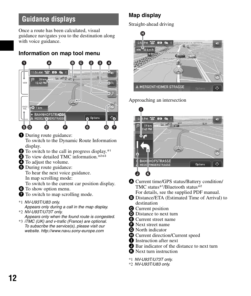 Guidance displays, S 12 | Sony NV-U83 User Manual | Page 12 / 194