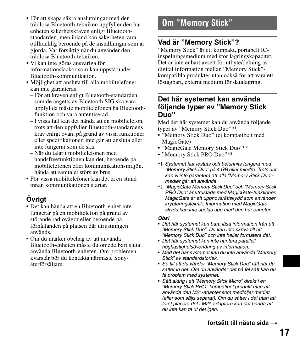Om ”memory stick, Vad är ”memory stick | Sony NV-U83 User Manual | Page 159 / 194