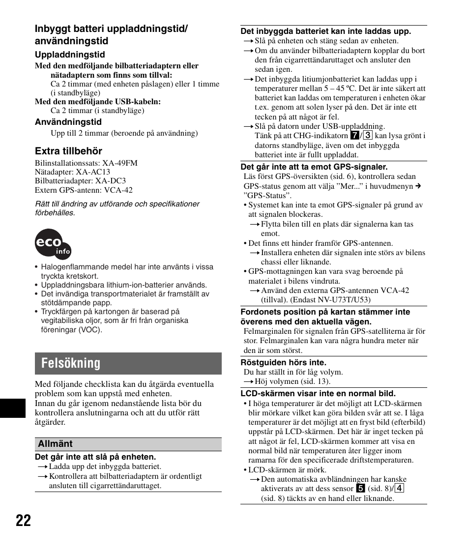 Felsökning | Sony NV-U83 User Manual | Page 164 / 194