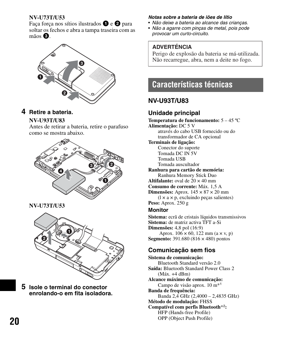 Características técnicas | Sony NV-U83 User Manual | Page 184 / 194