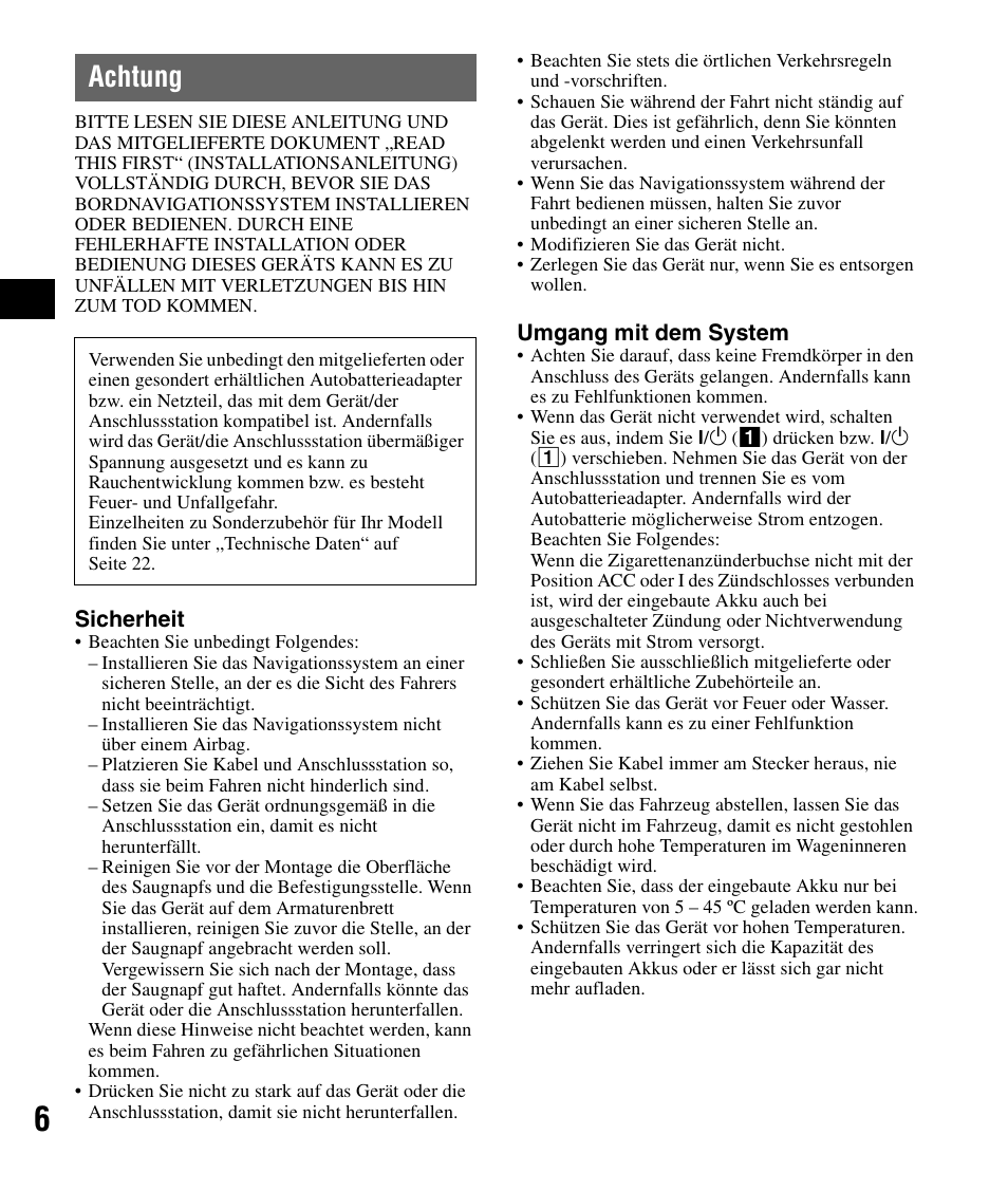 Achtung | Sony NV-U83 User Manual | Page 28 / 194