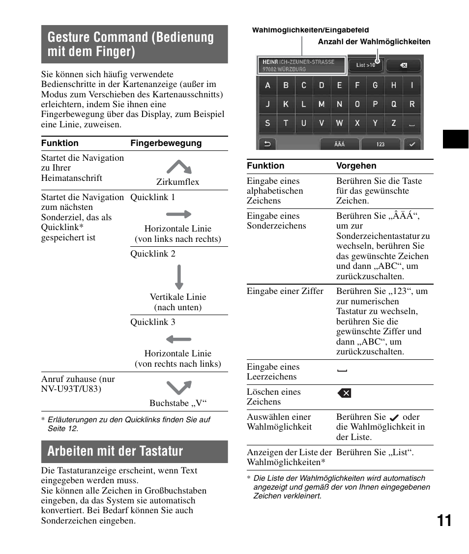 Gesture command (bedienung mit dem finger), Arbeiten mit der tastatur, Gesture command | Bedienung mit dem finger) | Sony NV-U83 User Manual | Page 33 / 194