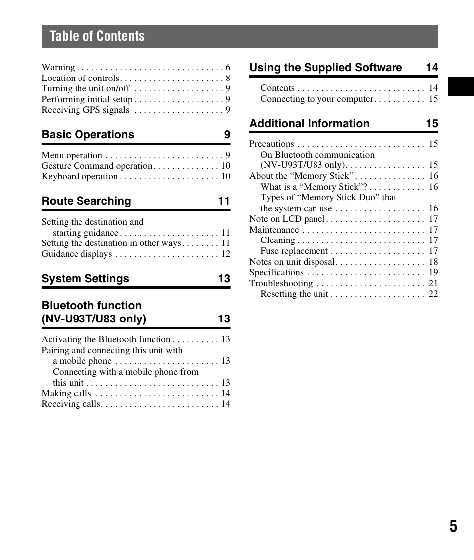Sony NV-U83 User Manual | Page 5 / 194