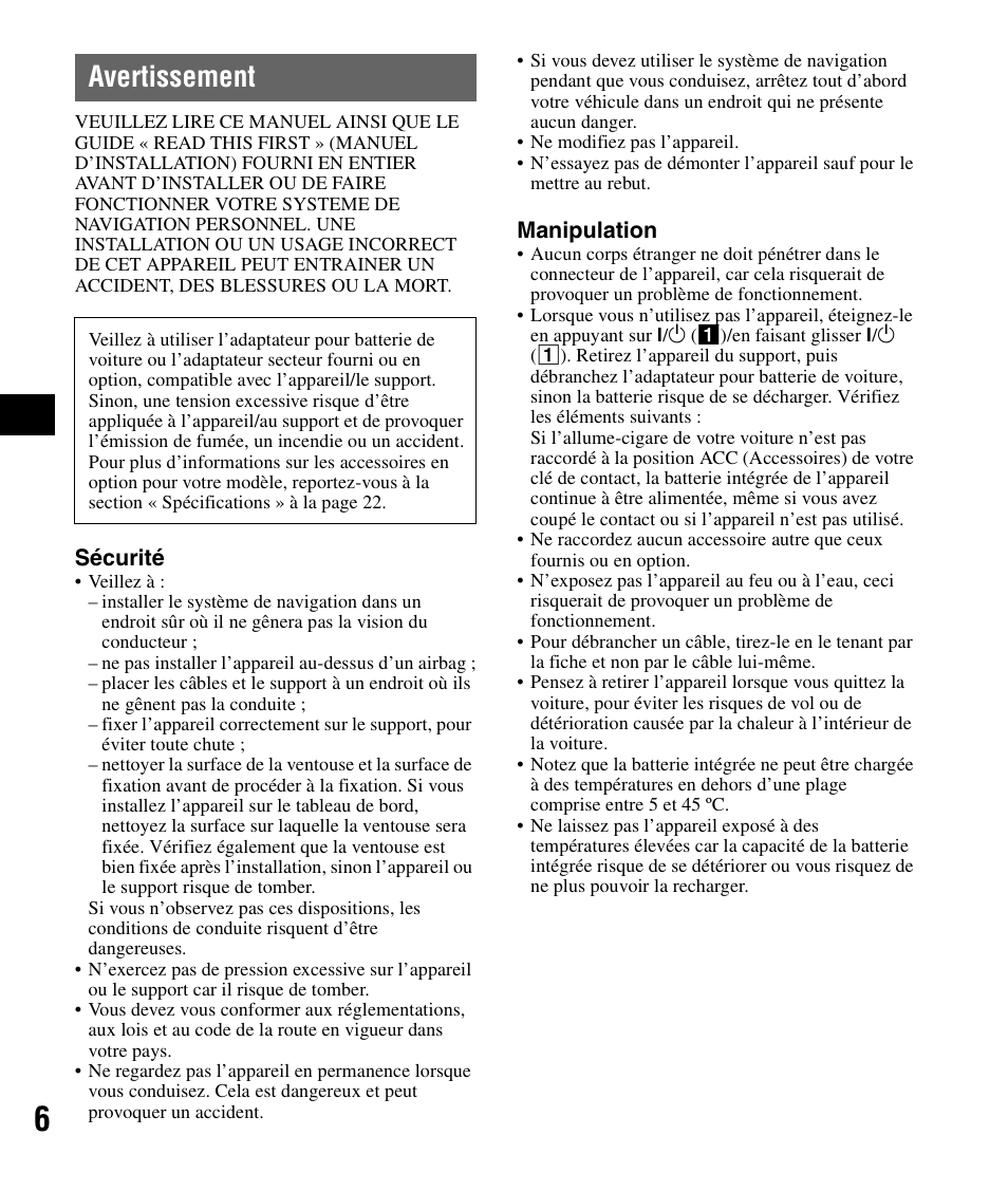Avertissement | Sony NV-U83 User Manual | Page 52 / 194