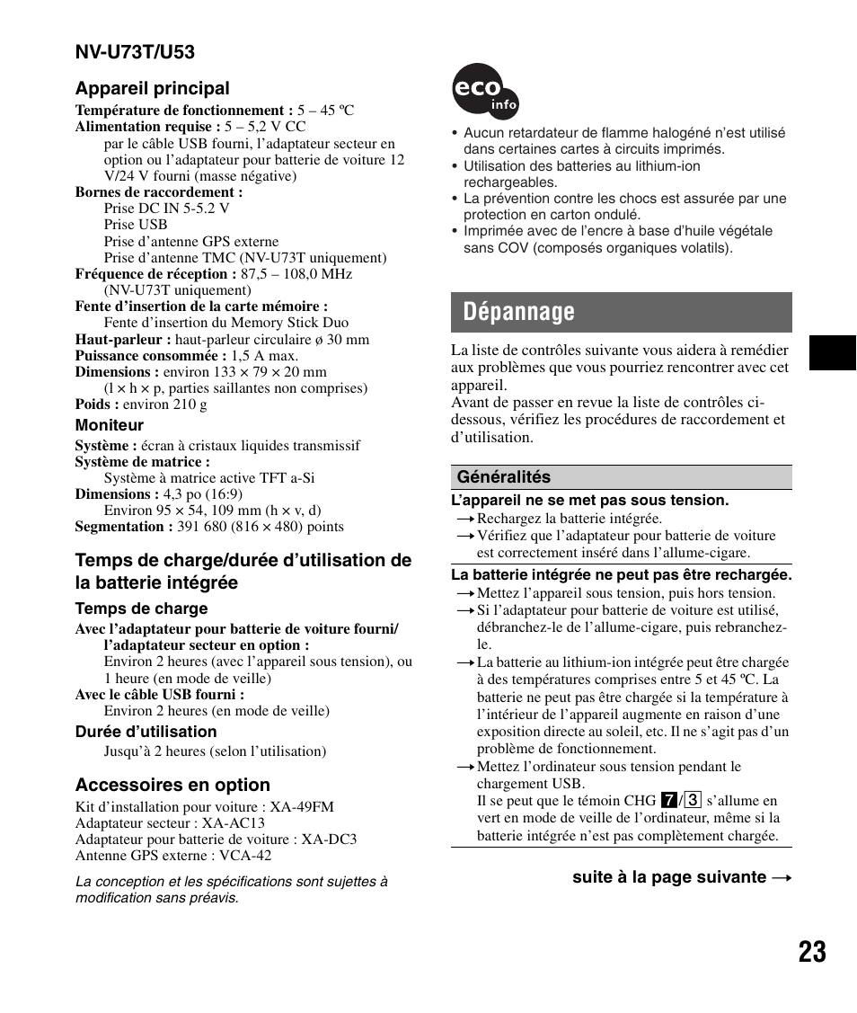 Dépannage, Nv-u73t/u53 | Sony NV-U83 User Manual | Page 69 / 194