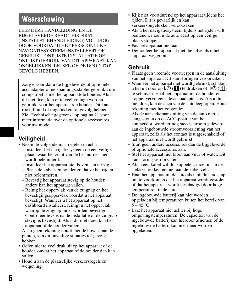 Waarschuwing | Sony NV-U83 User Manual | Page 76 / 194