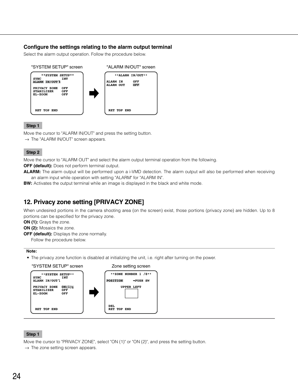 Privacy zone setting [privacy zone | Panasonic WV-CP504E User Manual | Page 24 / 35