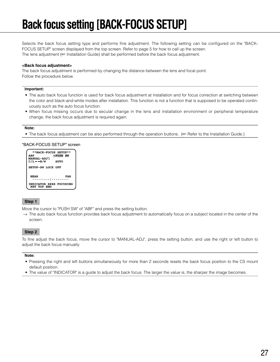 Back focus setting [back-focus setup | Panasonic WV-CP504E User Manual | Page 27 / 35