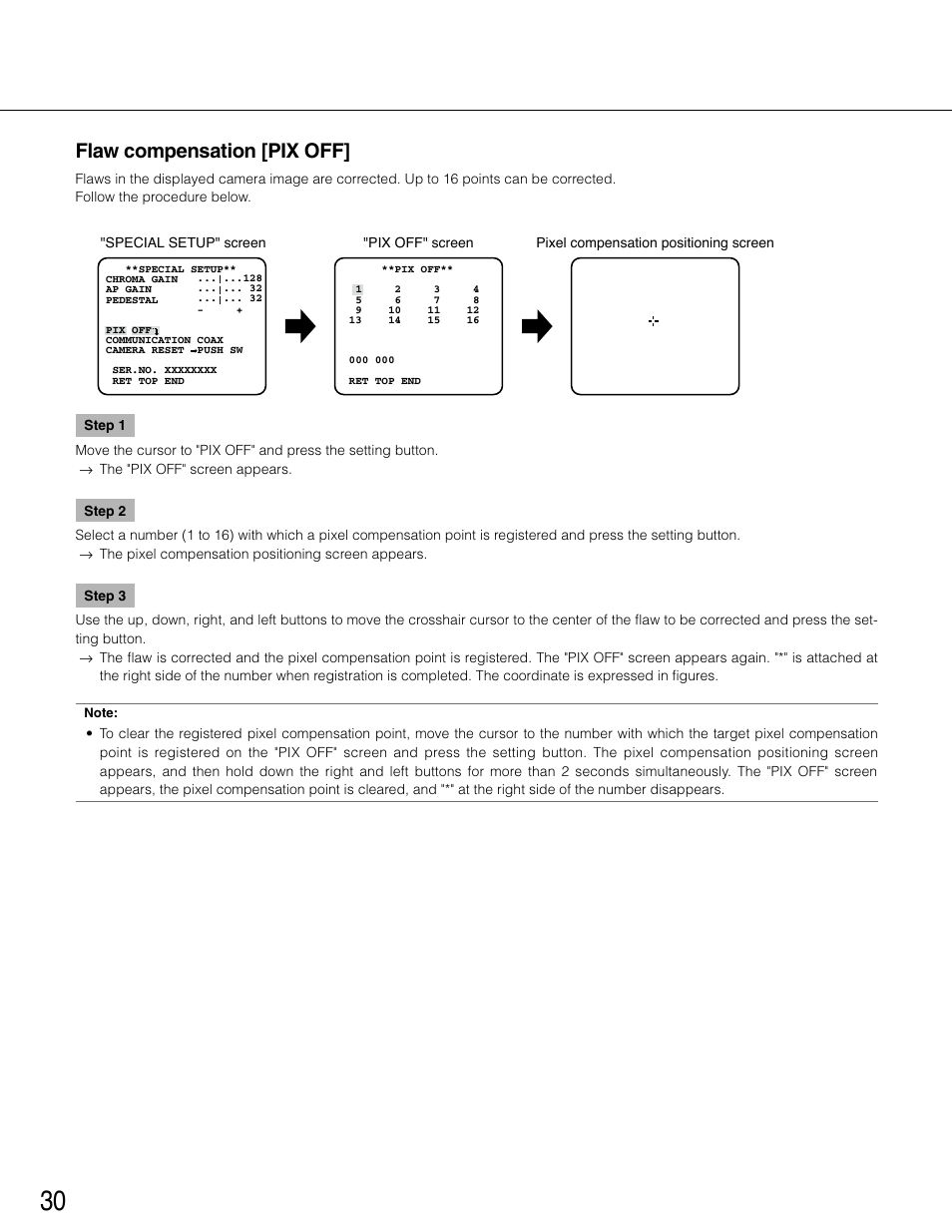 Flaw compensation [pix off | Panasonic WV-CP504E User Manual | Page 30 / 35