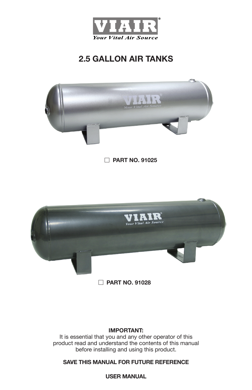 VIAIR Air Tank 2.5 Gallon User Manual | 4 pages