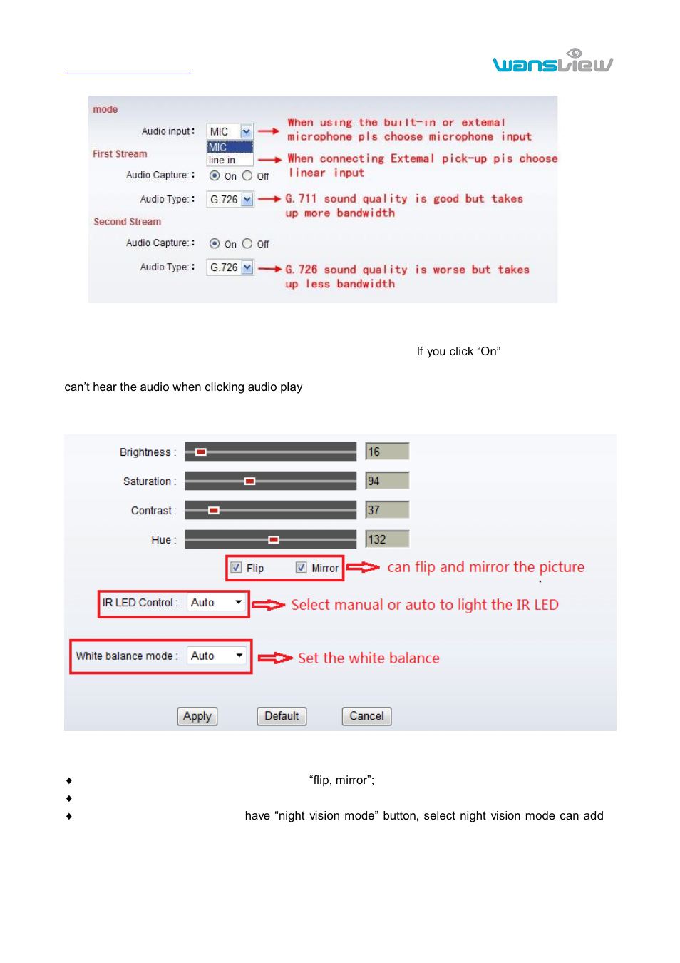 Audio parameters, Image parameters | WansView NCH 537MW User Manual | Page 13 / 26