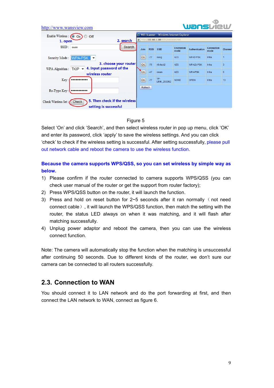 Connectiontowan, Onnection to, Connection to wan | WansView NCM625MW User Manual | Page 10 / 32
