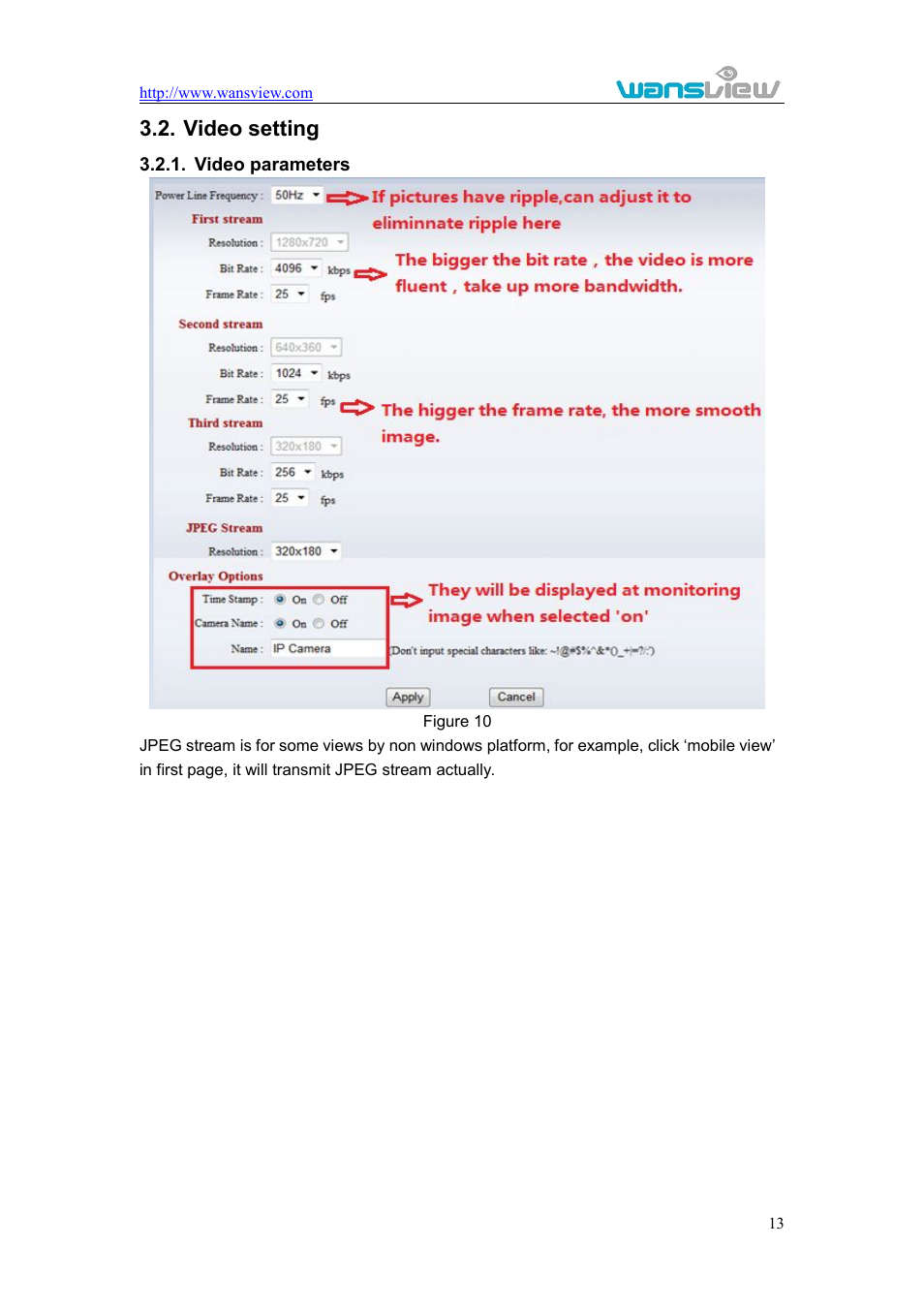 Videosetting, Videoparameters, Ideo setting | Video parameters, Video setting | WansView NCM625MW User Manual | Page 14 / 32