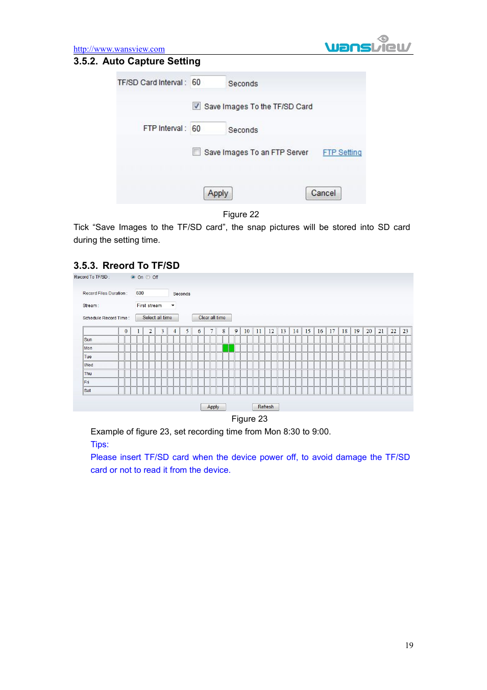 Autocapturesetting, Rreordtotf/sd, Auto capture setting 3.5.3. rreord to tf/sd | WansView NCM625MW User Manual | Page 20 / 32