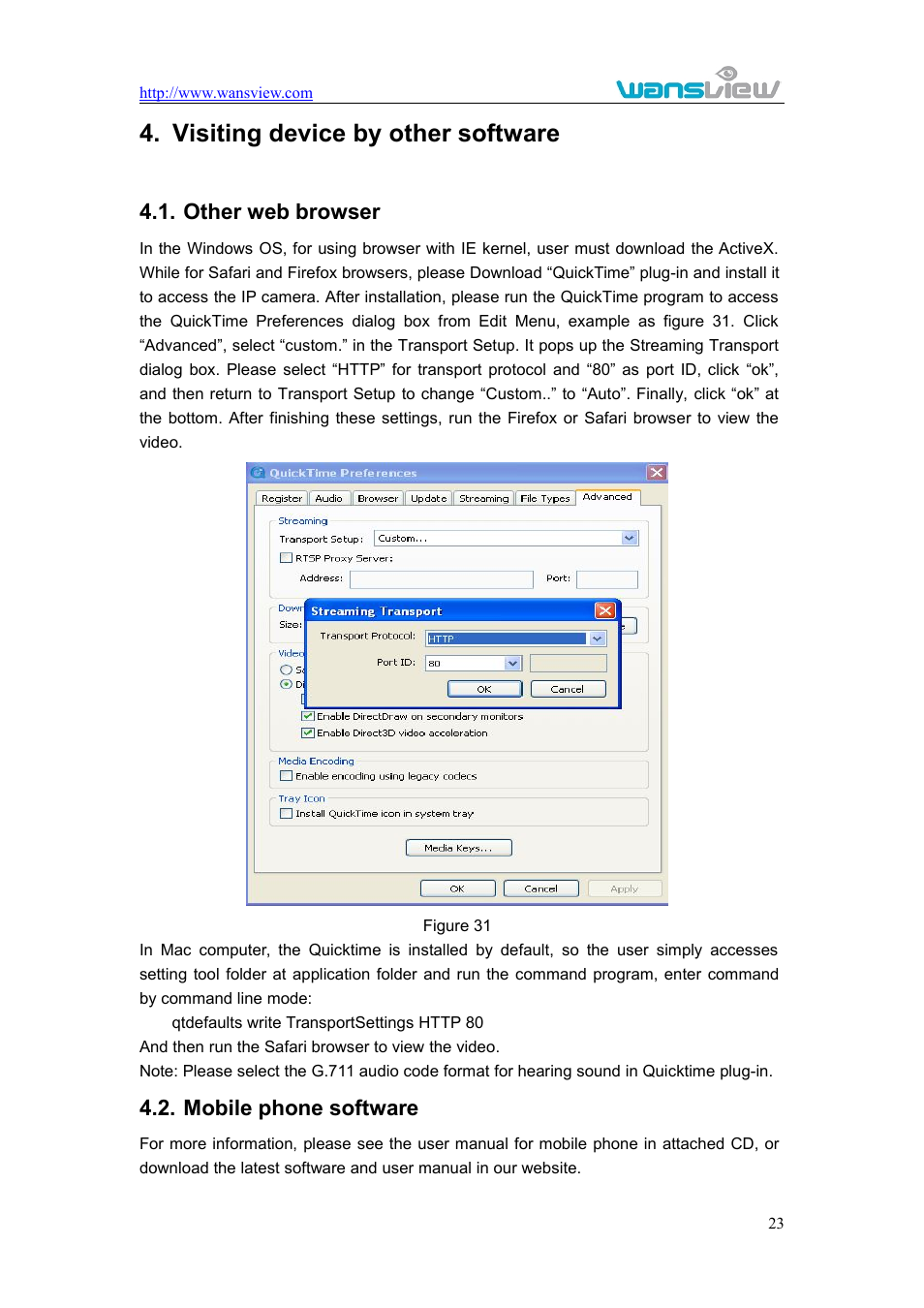 Visitingdevicebyothersoftware, Otherwebbrowser, Mobilephonesoftware | Visiting device by other software, Ther web browser, Obile phone software, Other web browser, Mobile phone software | WansView NCM625MW User Manual | Page 24 / 32