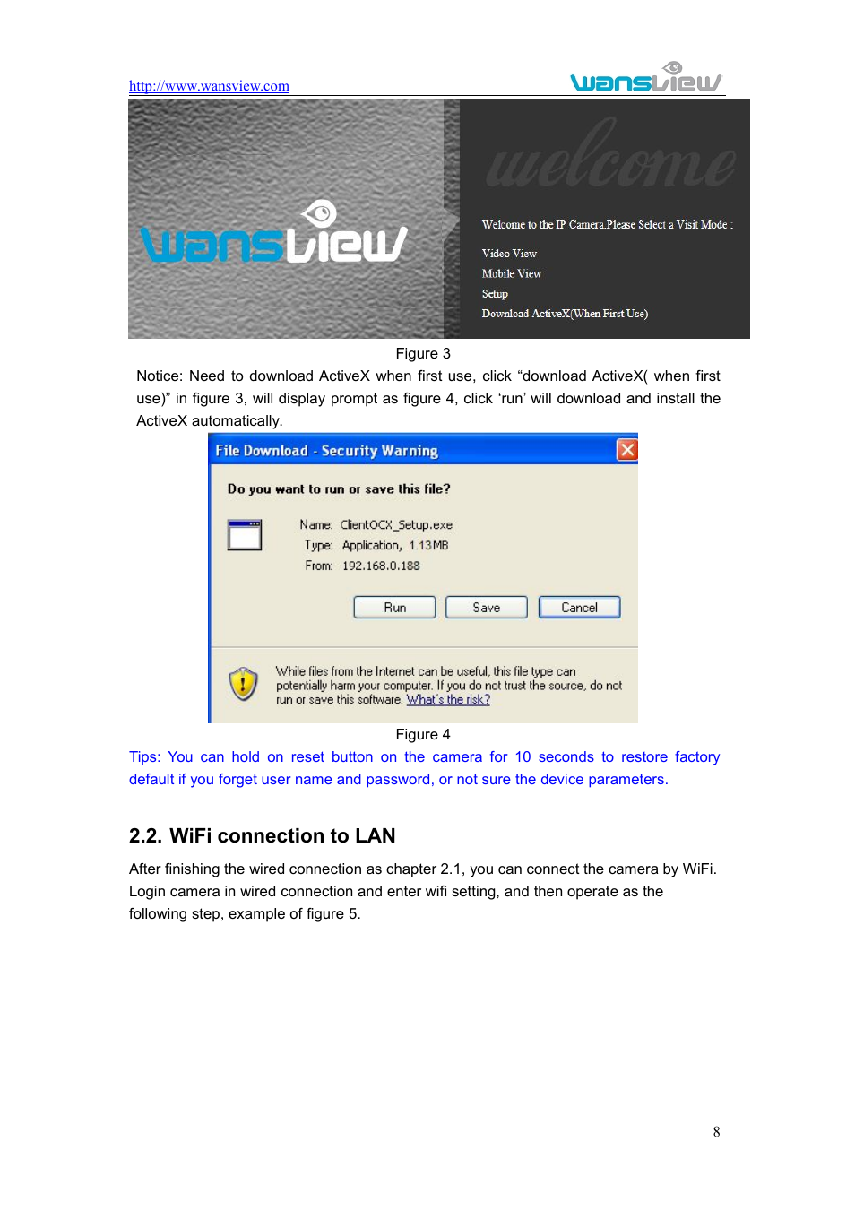 Wificonnectiontolan, I connection to, Wifi connection to lan | WansView NCM625MW User Manual | Page 9 / 32