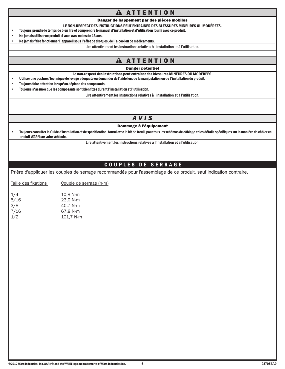 A v i s | WARN ZEON 10 User Manual | Page 6 / 12