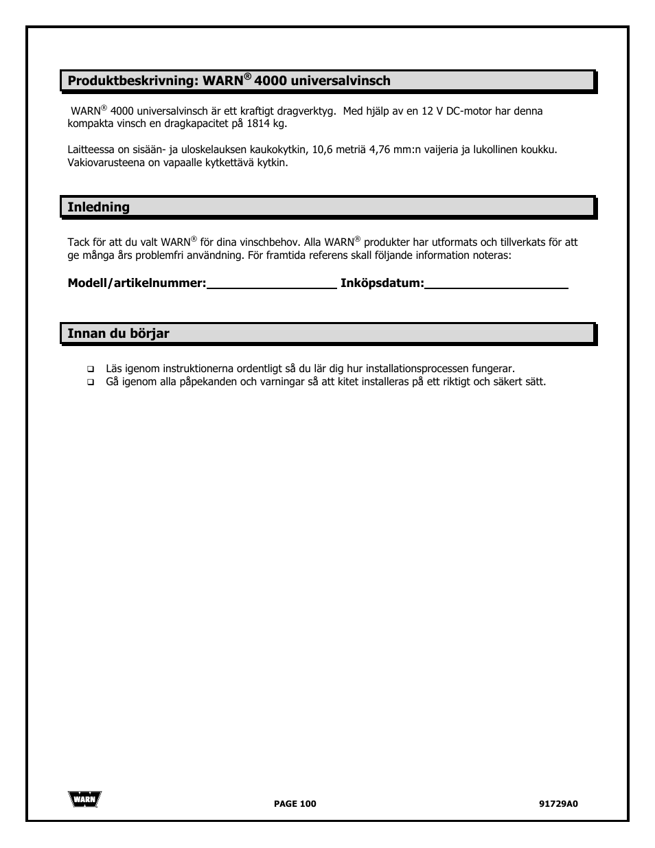 WARN 4000 DC User Manual | Page 100 / 126