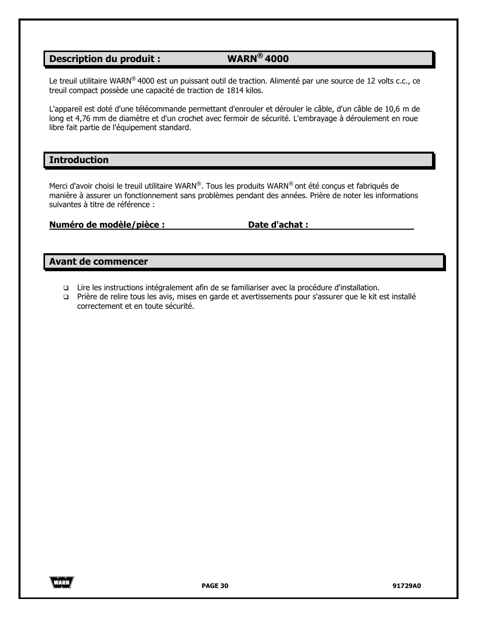 WARN 4000 DC User Manual | Page 30 / 126
