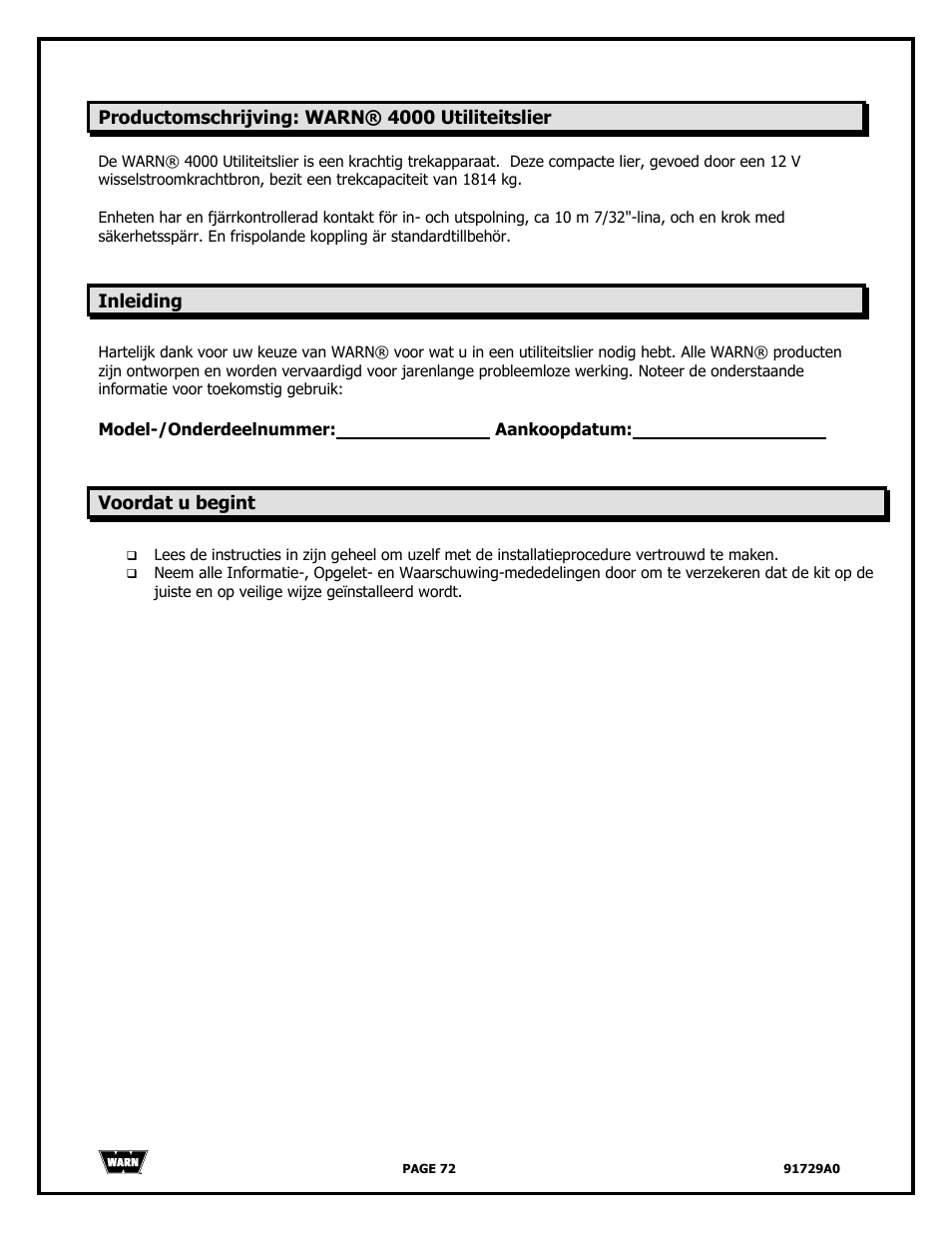 WARN 4000 DC User Manual | Page 72 / 126