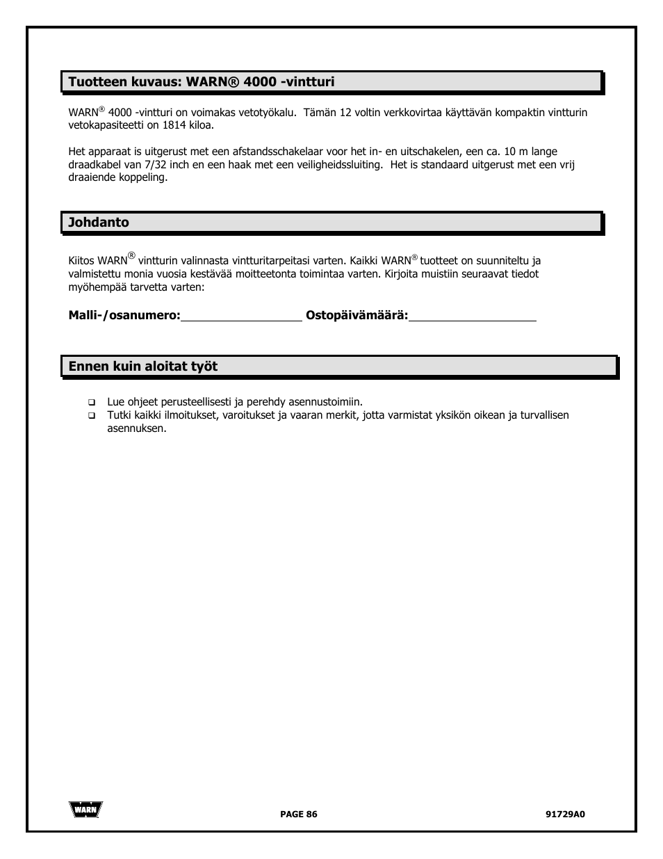 WARN 4000 DC User Manual | Page 86 / 126