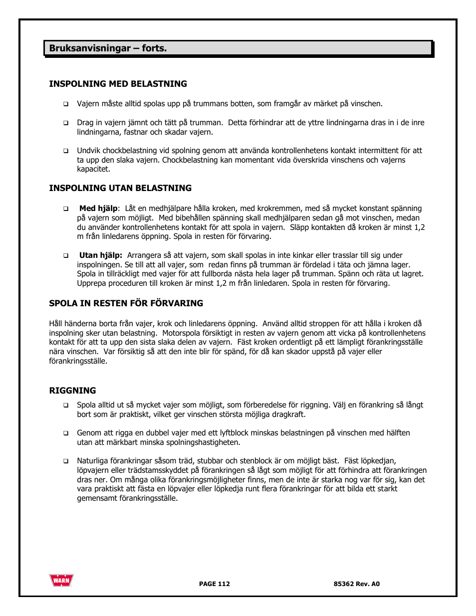 WARN 4700 DC User Manual | Page 112 / 127