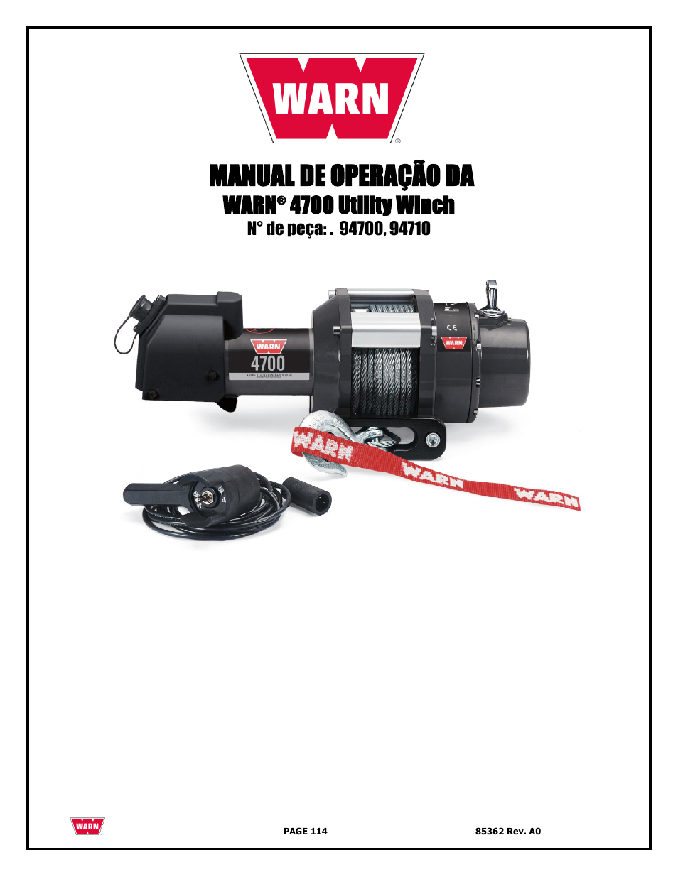 Manual de operação da, Warn, 4700 utility winch | WARN 4700 DC User Manual | Page 114 / 127