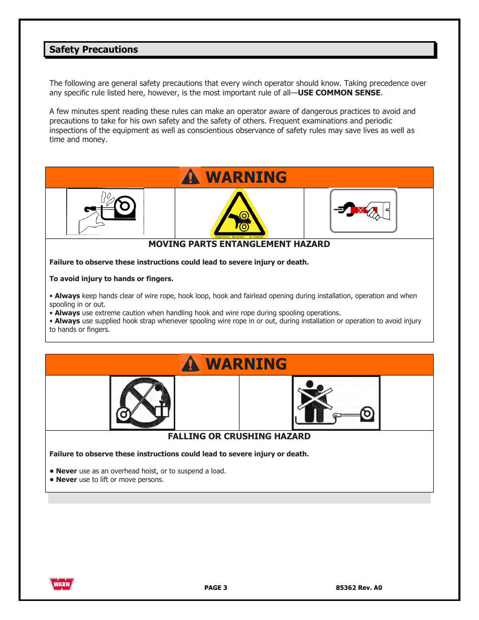 Warning | WARN 4700 DC User Manual | Page 3 / 127