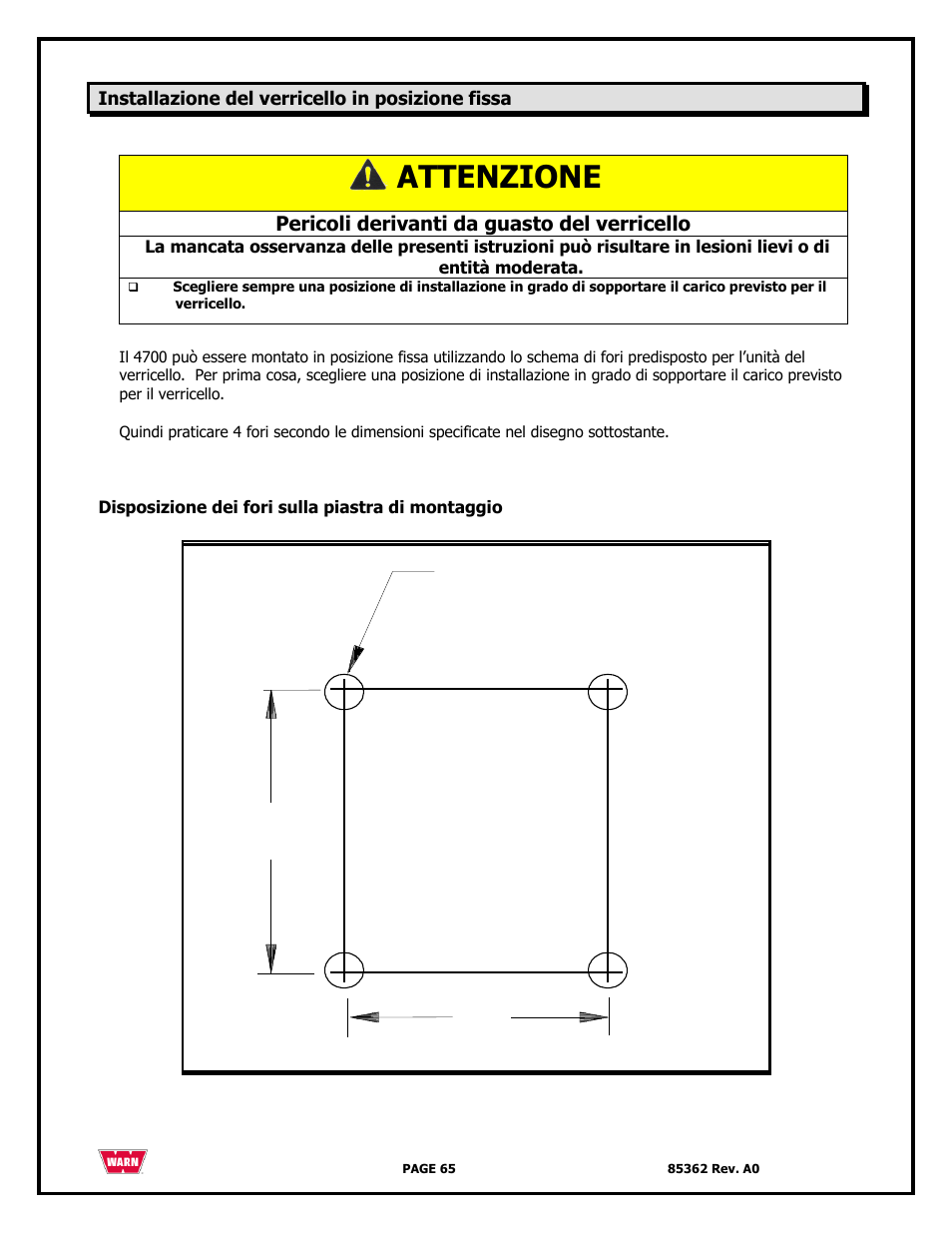 Attenzione, 114mm, 105mm | WARN 4700 DC User Manual | Page 65 / 127
