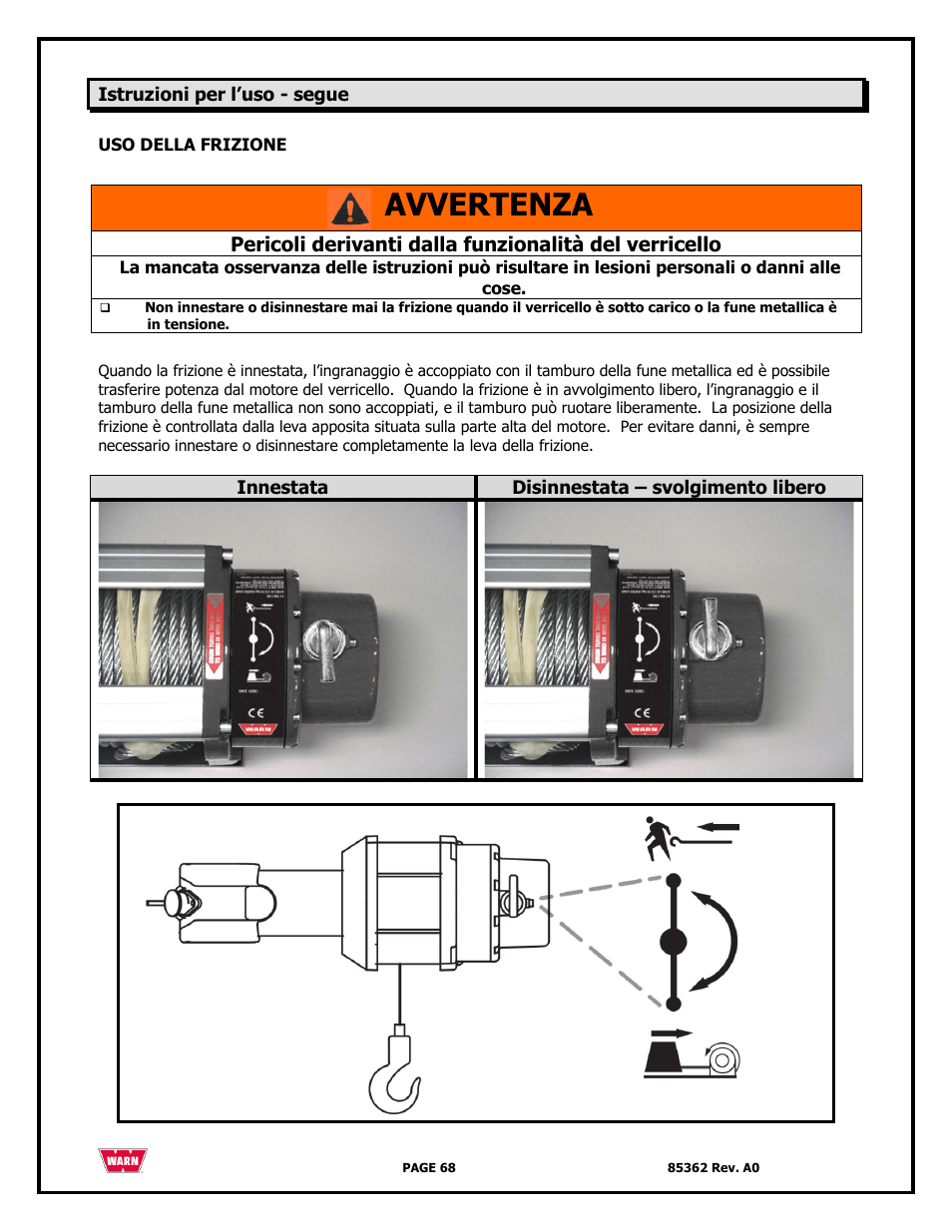 Avvertenza | WARN 4700 DC User Manual | Page 68 / 127