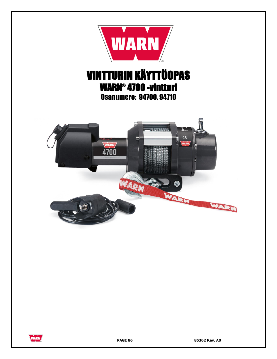 Vintturin käyttöopas, Warn, 4700 -vintturi | WARN 4700 DC User Manual | Page 86 / 127