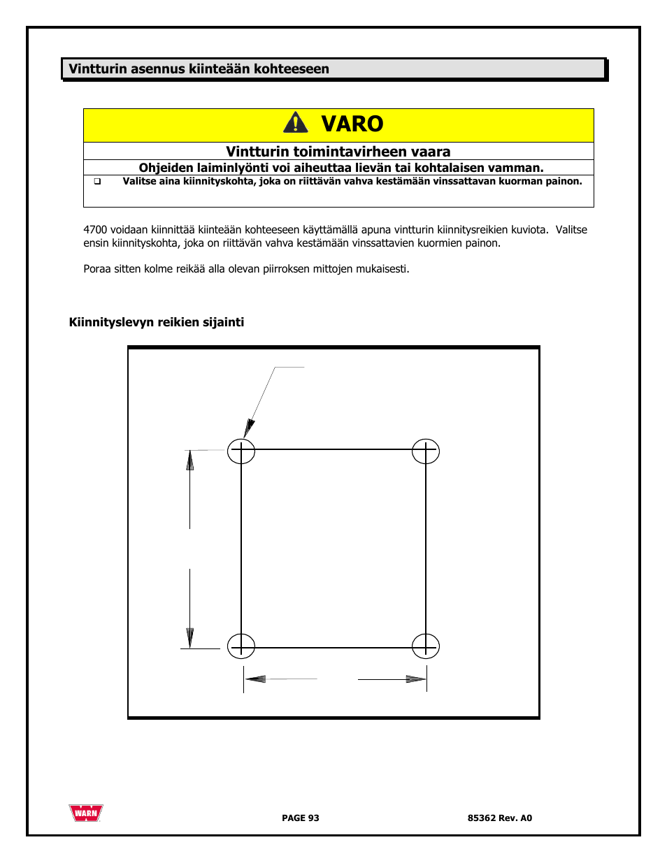 Varo, 114mm, 105mm | WARN 4700 DC User Manual | Page 93 / 127